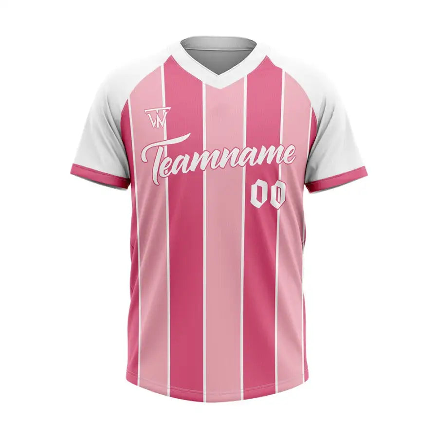 Custom Pink-Rose Stripe V-Neck Baseball Jersey
