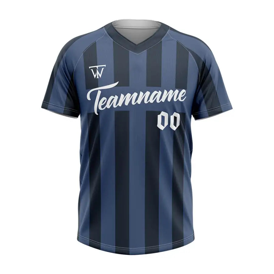 Custom Grey Blue-Black Stripe Throwback Baseball Jersey
