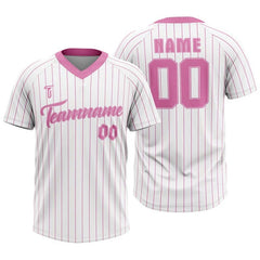 Custom White Pink Pinstripes Authentic V Neck Throwback Baseball Jersey