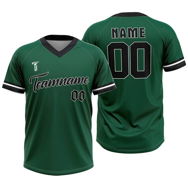 Custom Green Black-White Authentic V Neck Throwback Baseball Jersey