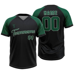 Custom Green Black Colorblock Authentic V Neck Throwback Baseball Jersey