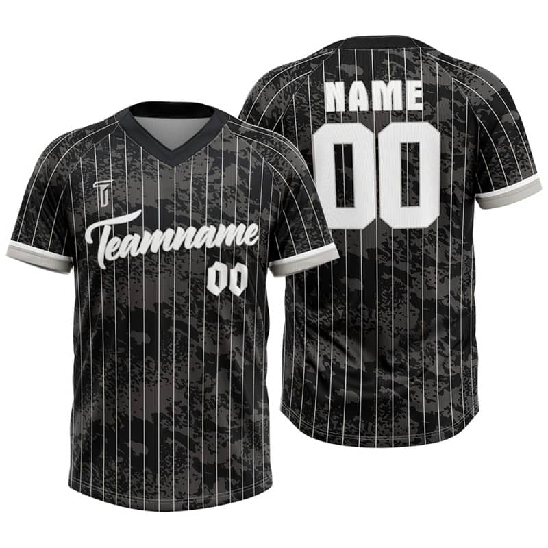 Custom Black White Pinstripes Authentic V Neck Throwback Baseball Jersey