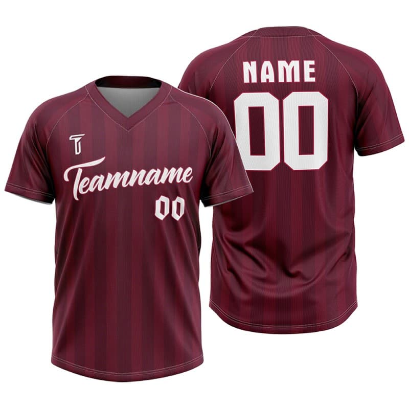 Custom Red Stripes Authentic V Neck Throwback Baseball Jersey