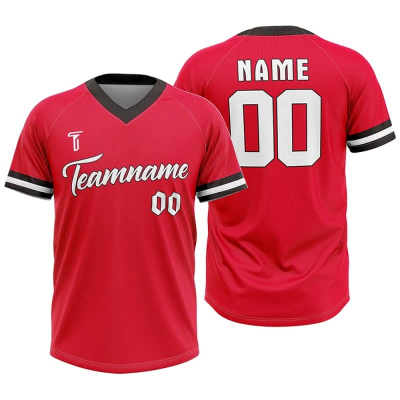 Custom Red White-Black Authentic V Neck Throwback Baseball Jersey