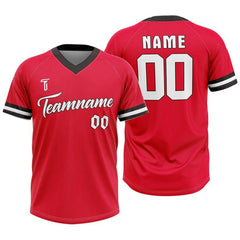 Custom Red White-Black Authentic V Neck Throwback Baseball Jersey