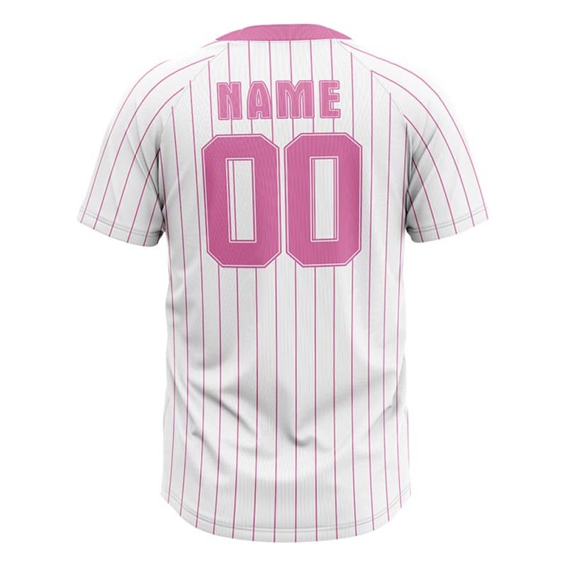Custom White Pink Pinstripes Authentic V Neck Throwback Baseball Jersey