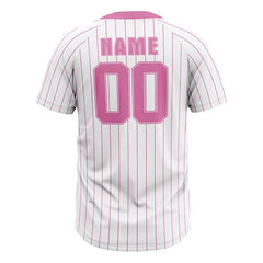 Custom White Pink Pinstripes Authentic V Neck Throwback Baseball Jersey