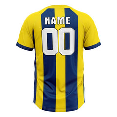 Custom Blue Yellow Stripes Authentic V Neck Throwback Baseball Jersey