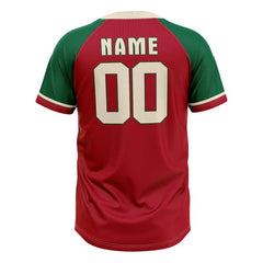 Custom Red Green Colorblock Authentic V Neck Throwback Baseball Jersey