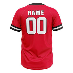 Custom Red White-Black Authentic V Neck Throwback Baseball Jersey