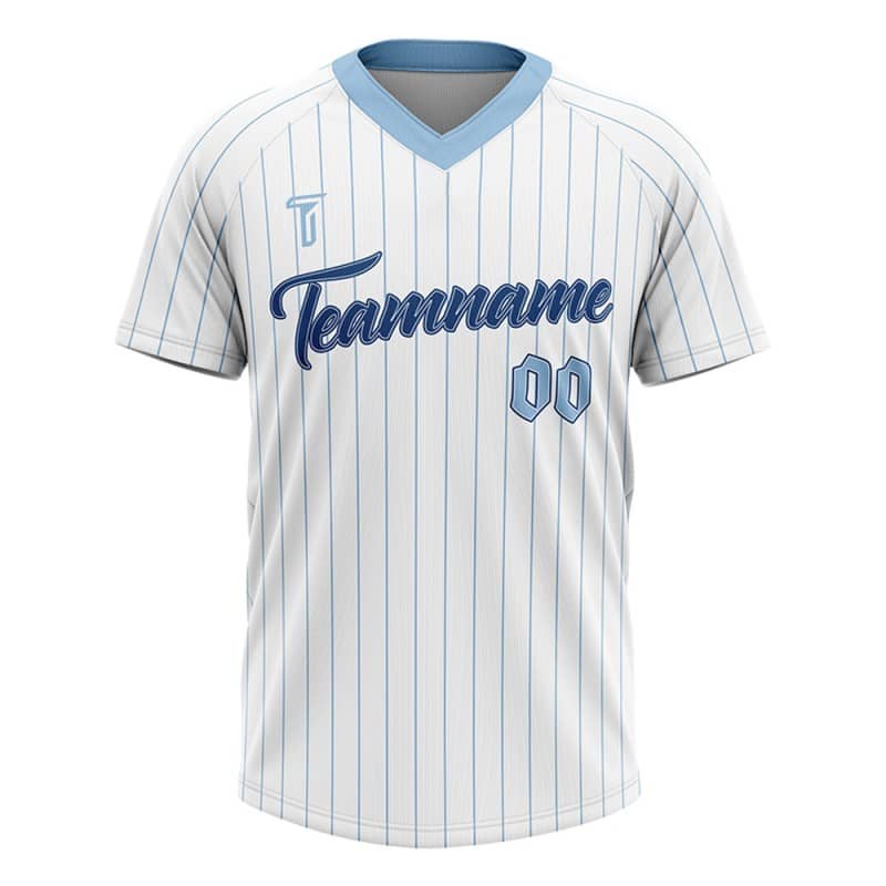 Custom White Blue Pinstripes Authentic V Neck Throwback Baseball Jersey