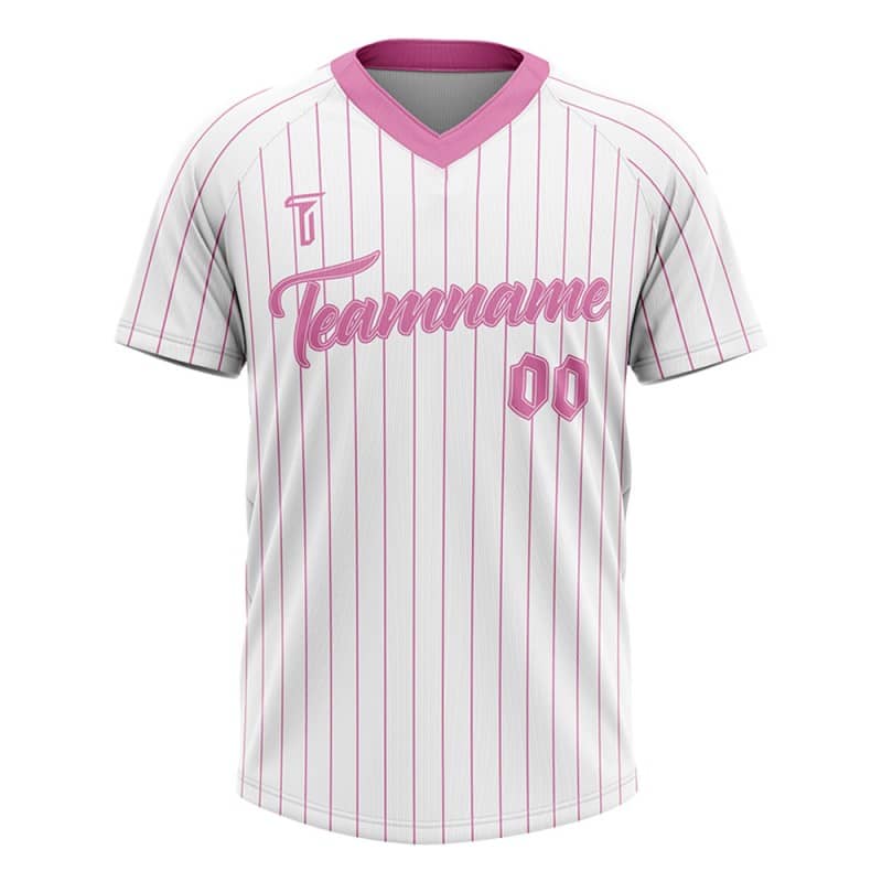 Custom White Pink Pinstripes Authentic V Neck Throwback Baseball Jersey