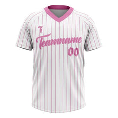 Custom White Pink Pinstripes Authentic V Neck Throwback Baseball Jersey