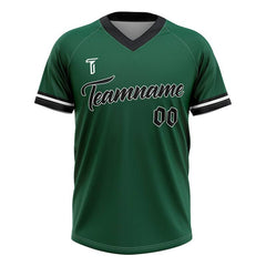 Custom Green Black-White Authentic V Neck Throwback Baseball Jersey