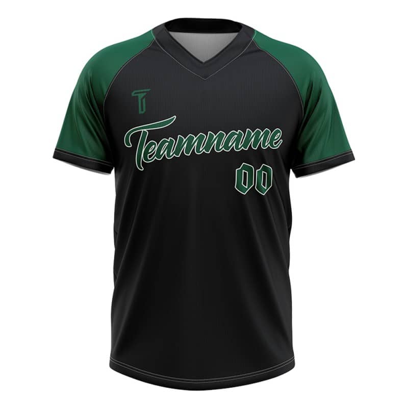 Custom Green Black Colorblock Authentic V Neck Throwback Baseball Jersey