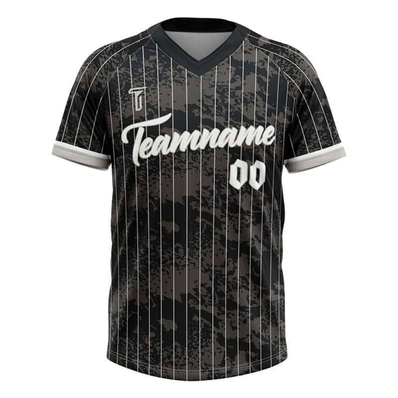 Custom Black White Pinstripes Authentic V Neck Throwback Baseball Jersey