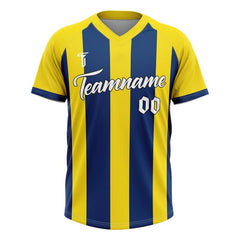 Custom Blue Yellow Stripes Authentic V Neck Throwback Baseball Jersey