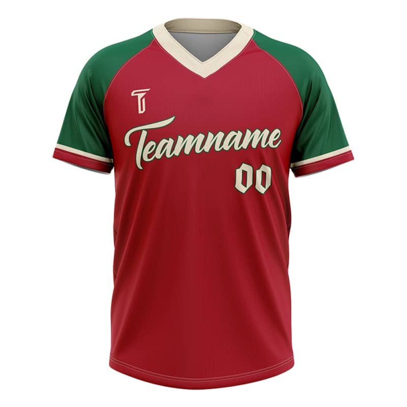 Custom Red Green Colorblock Authentic V Neck Throwback Baseball Jersey