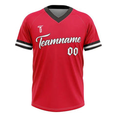 Custom Red White-Black Authentic V Neck Throwback Baseball Jersey