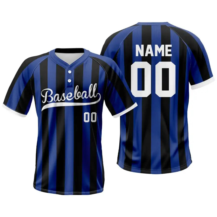 Custom Blue-Black Stripe Two-Button Baseball Jersey