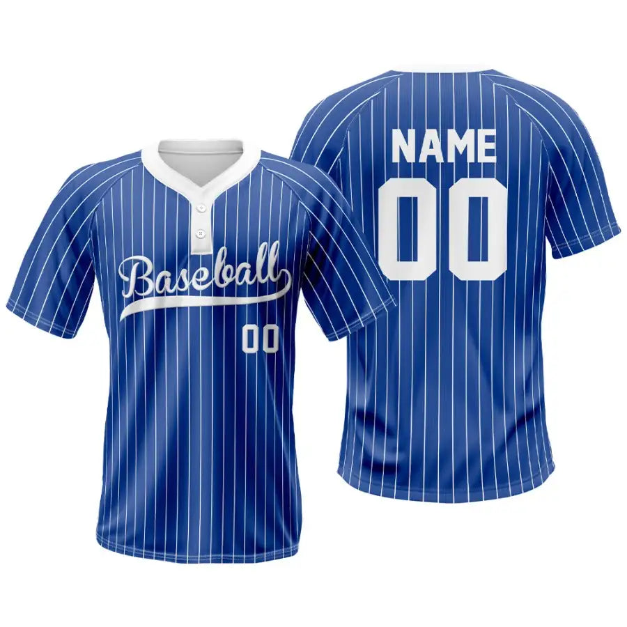 Custom Blue-White Pinstripe Two-Button Baseball Jersey