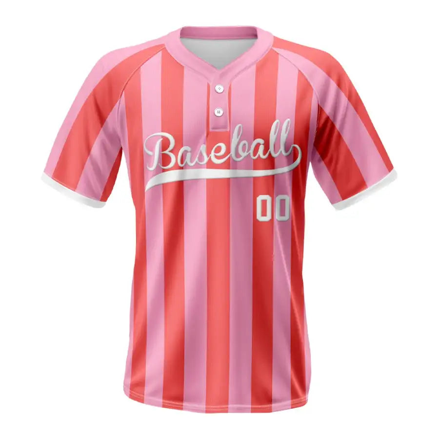 Custom Pink-Rose Stripe Two-Button Baseball Jersey