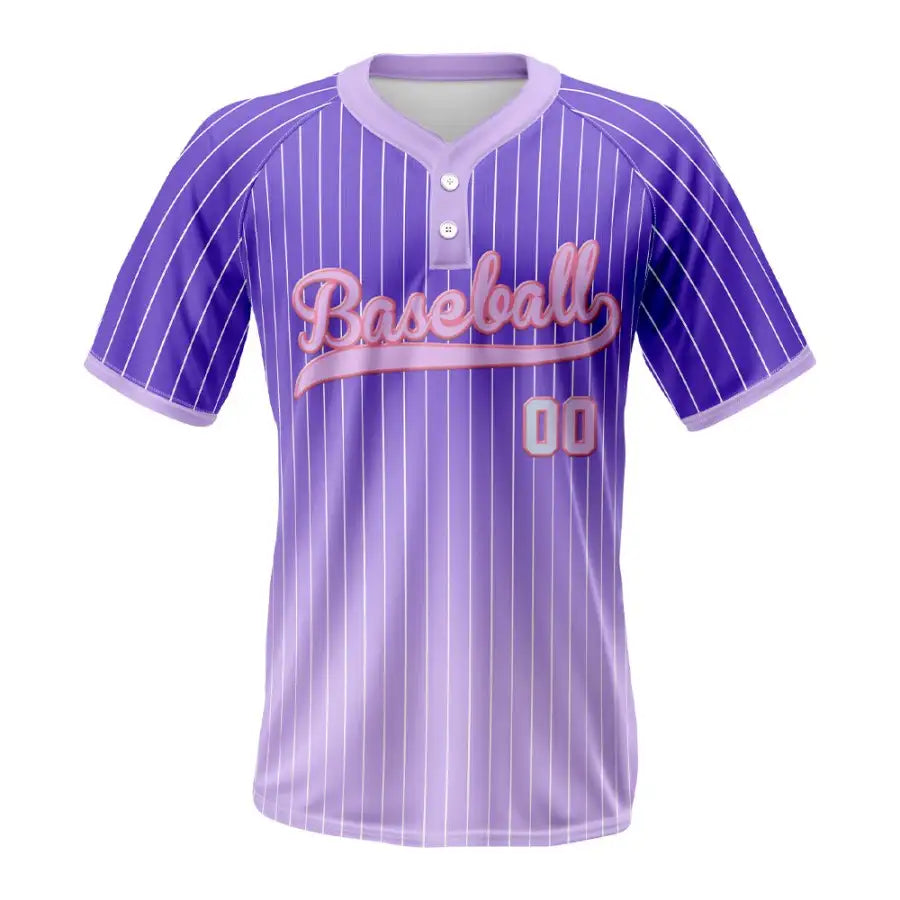 Custom Purple Gradient Pinstripe Two-Button Baseball Jersey