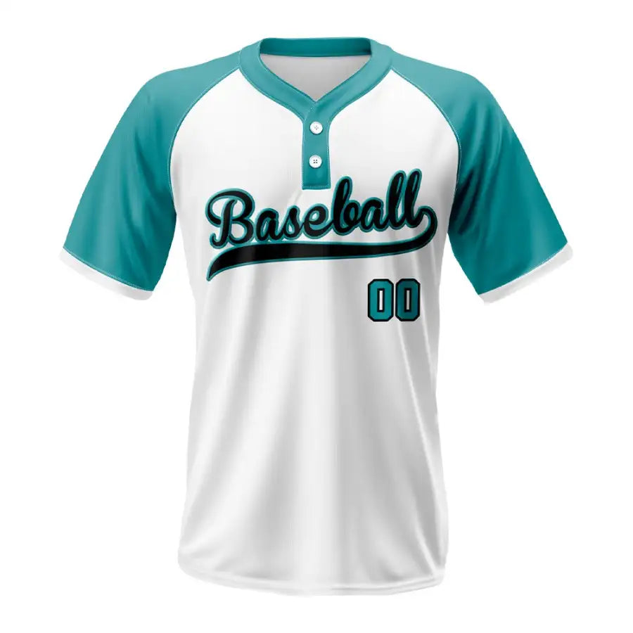 Custom Teal-White Split Two-Button Baseball Jersey