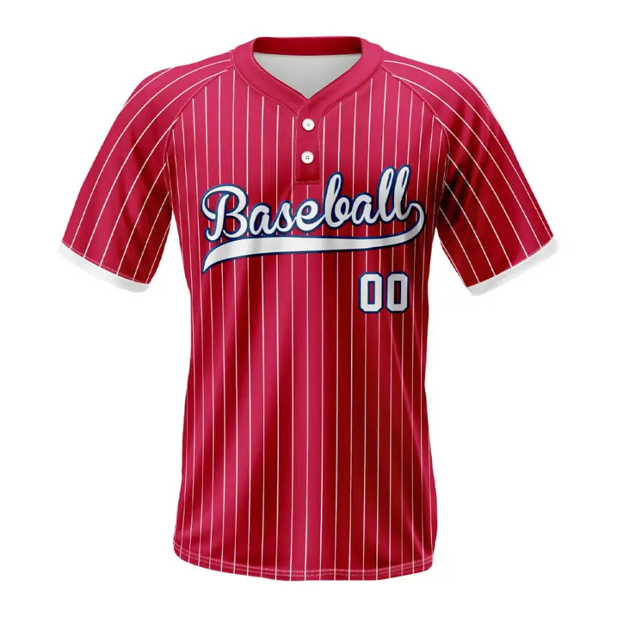 Custom Red Pinstripe Two-Button Classic Baseball Jersey