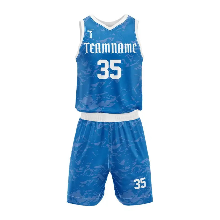 Custom Blue Camo Basketball Jersey Uniform Set