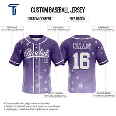 Stars Purple Custom Full Button Baseball Jersey