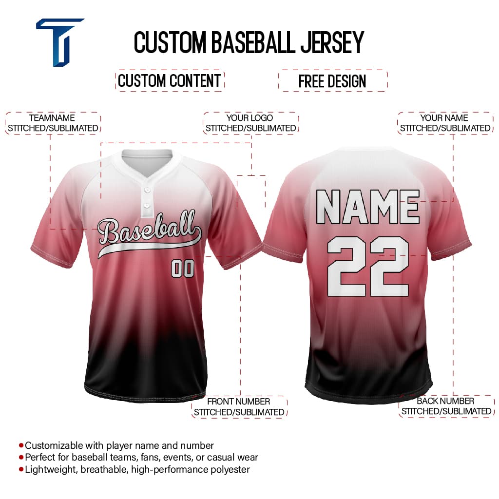 Blush Custom Two-Button Baseball Jersey
