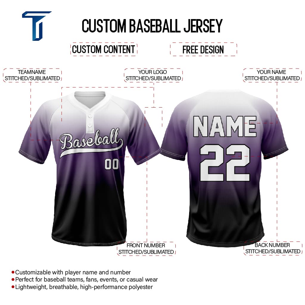 Eggplant Custom Two-Button Baseball Jersey