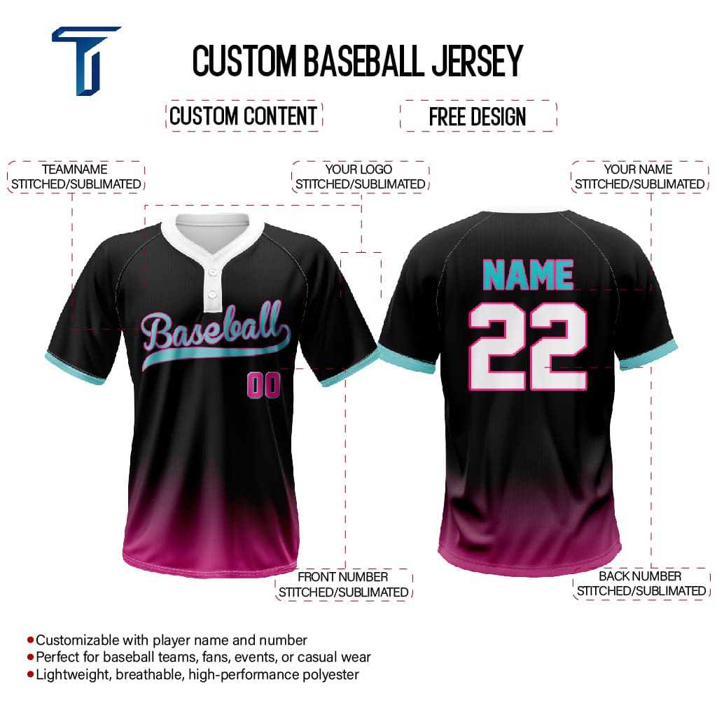 Magenta Custom Two-Button Baseball Jersey