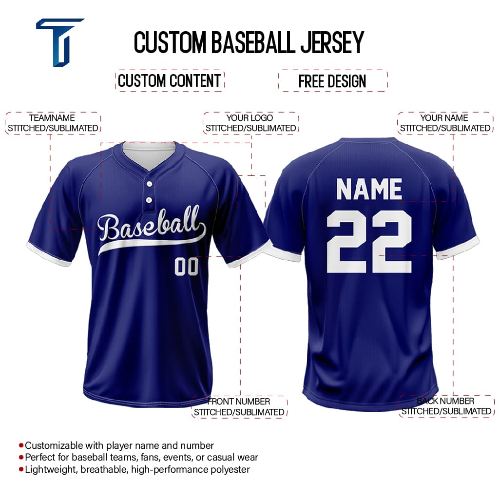 Cobalt Custom Two-Button Baseball Jersey