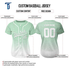 Celadon Gradient Pinstripe Custom Full Button Baseball Jersey for Women
