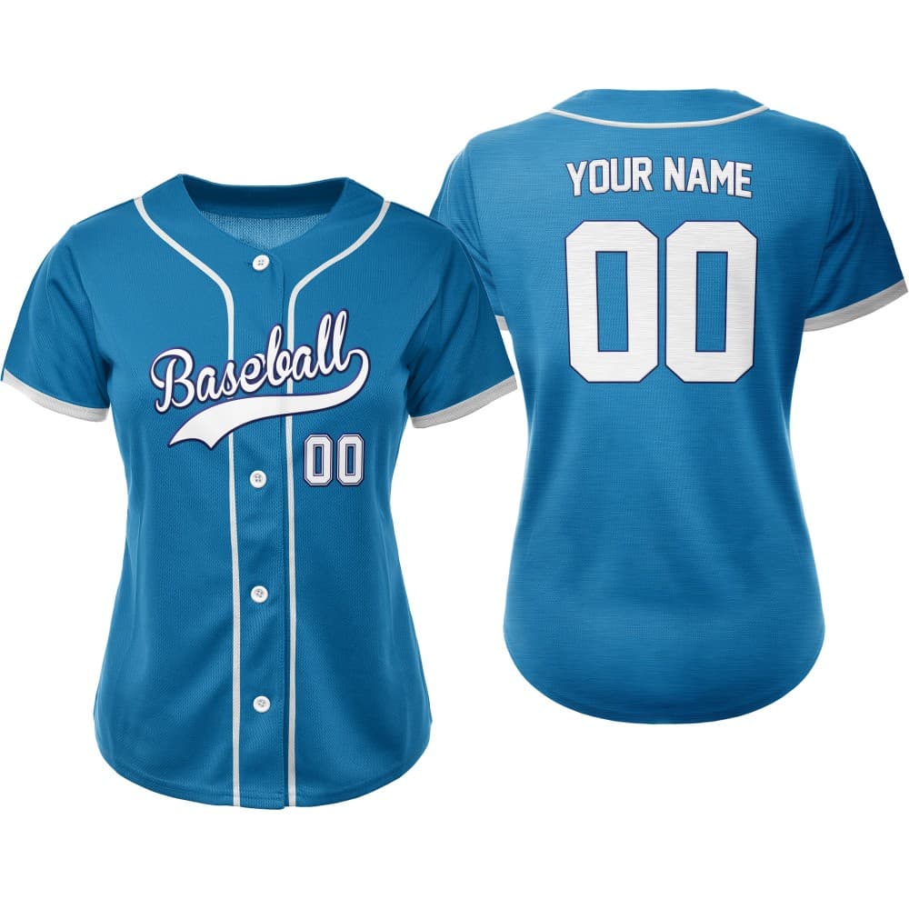 Cerulean Blue Custom Classic Full Button Baseball Jersey for Women