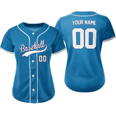 Cerulean Blue Custom Classic Full Button Baseball Jersey for Women
