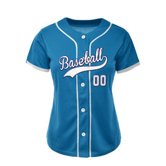 Cerulean Blue Custom Classic Full Button Baseball Jersey for Women