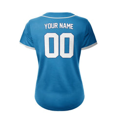 Cerulean Blue Custom Classic Full Button Baseball Jersey for Women