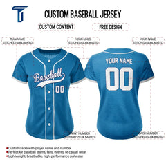 Cerulean Blue Custom Classic Full Button Baseball Jersey for Women