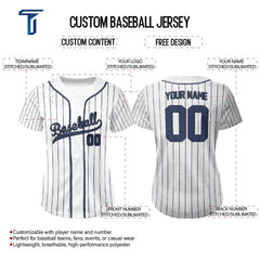 French Navy Pinstripe Custom Full Button Baseball Jersey for Women