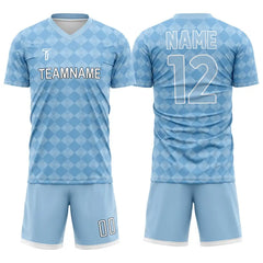 Custom Blue Checkerboard Team Soccer Jersey Uniform Set