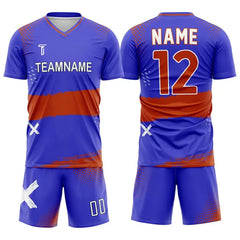 Custom Blue Red Strokes Team Soccer Jersey Uniform Set