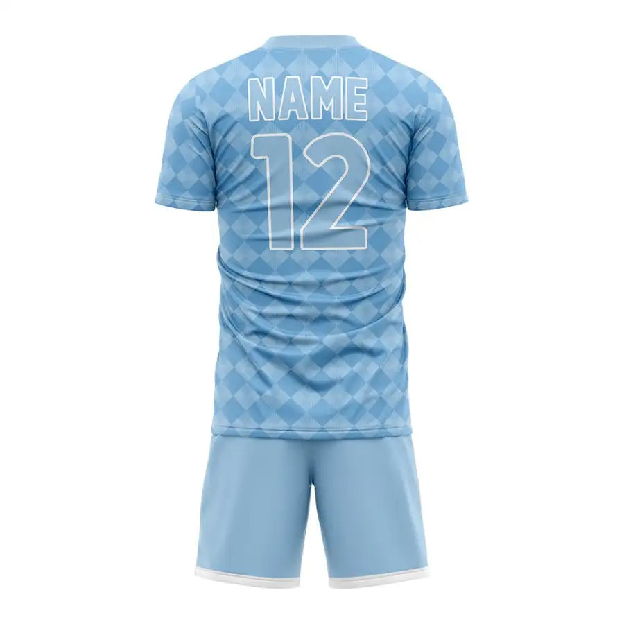 Custom Blue Checkerboard Team Soccer Jersey Uniform Set