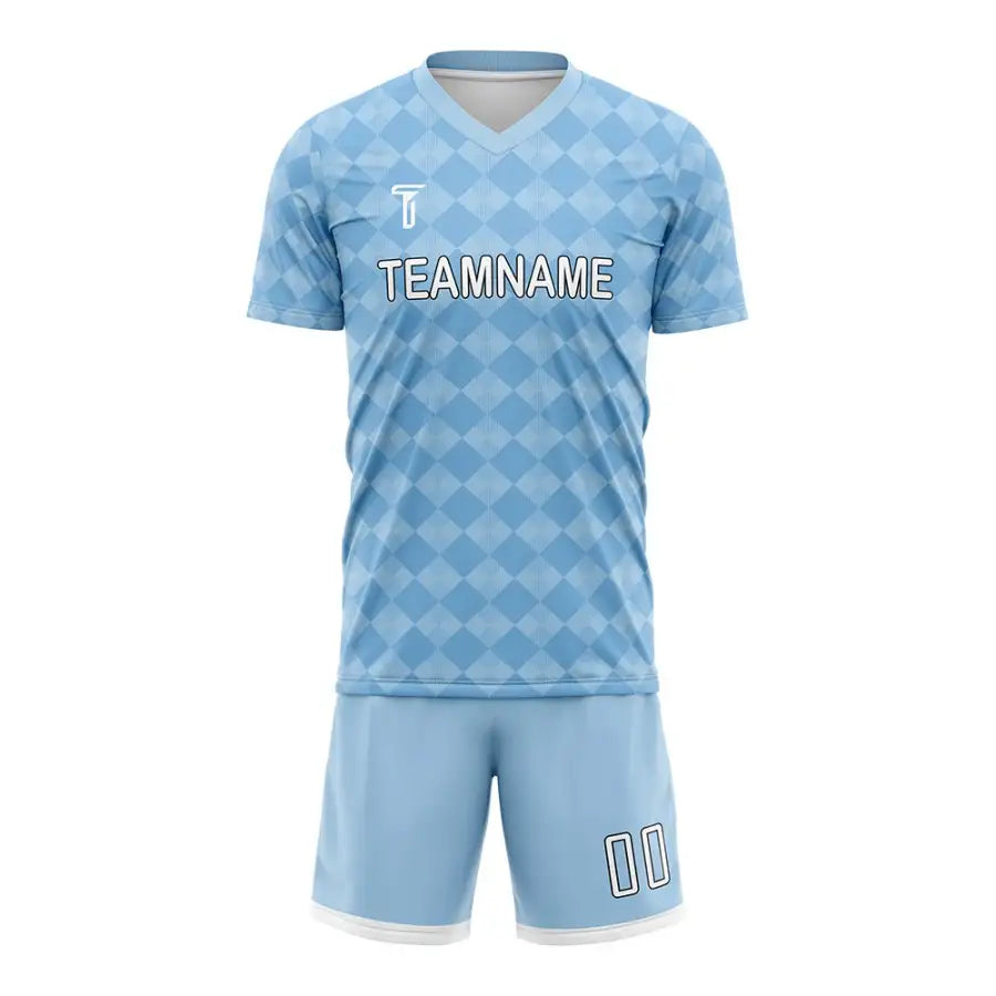 Custom Blue Checkerboard Team Soccer Jersey Uniform Set