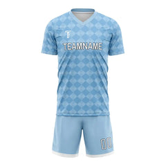 Custom Blue Checkerboard Team Soccer Jersey Uniform Set