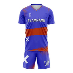 Custom Blue Red Strokes Team Soccer Jersey Uniform Set