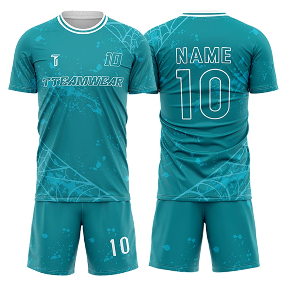 Spider Webs Custom Team Adult Youth Blue Soccer Jersey Set