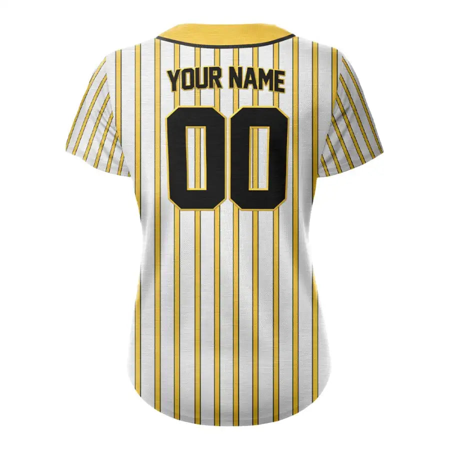 Custom Yellow White-Black Pinestripe Button Down Baseball Jersey for Women